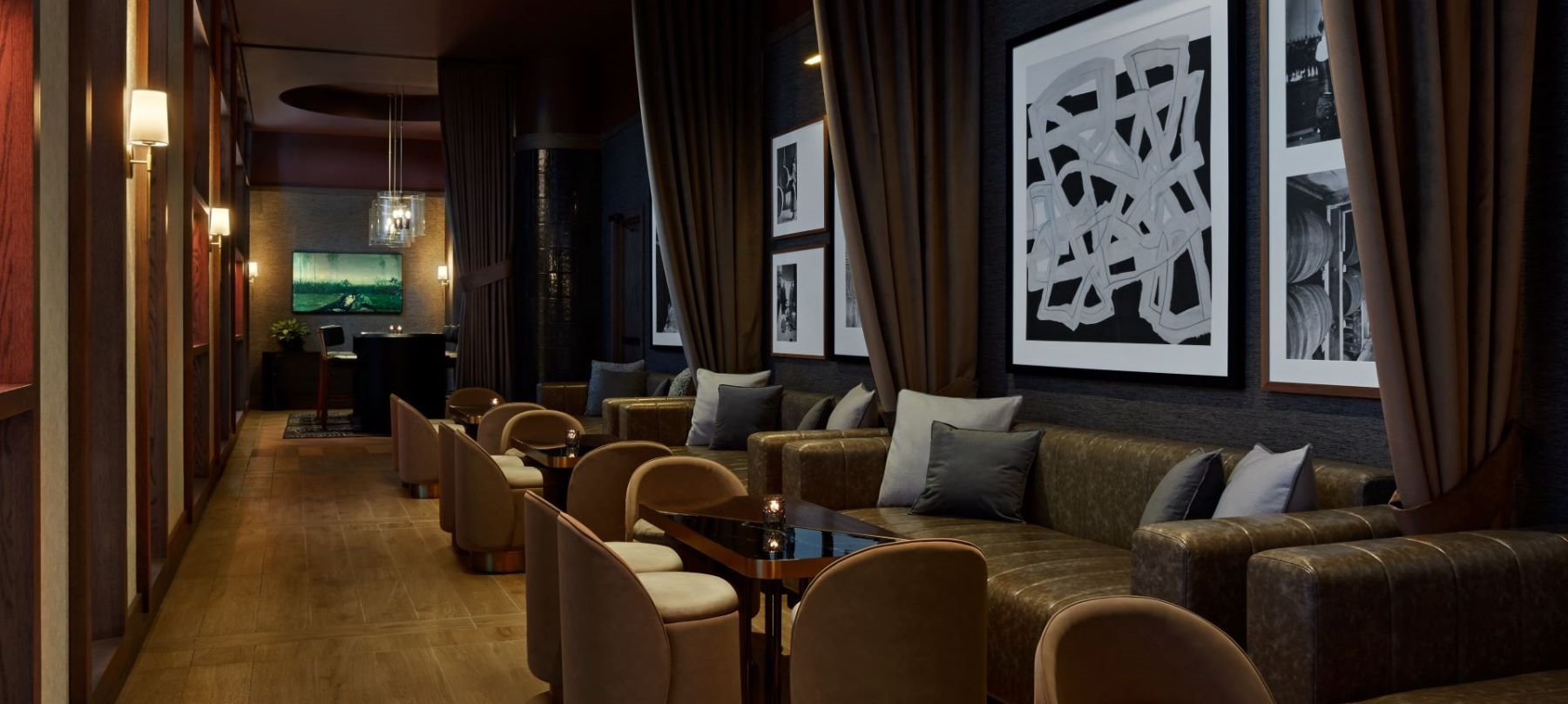 CHAR No.5 booth seating with low lighting, plush banquettes, and small tables for intimate conversations.